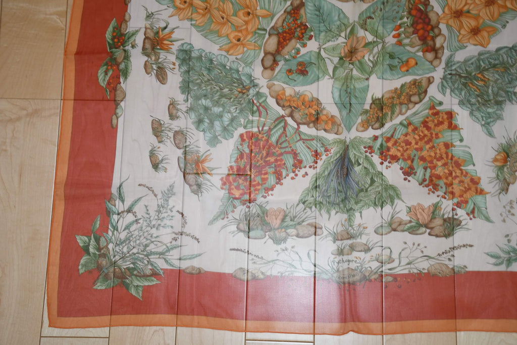 Hermes Scarf Pythagore 90 cm Chiffon Silk mousseline flower star muslin 35"