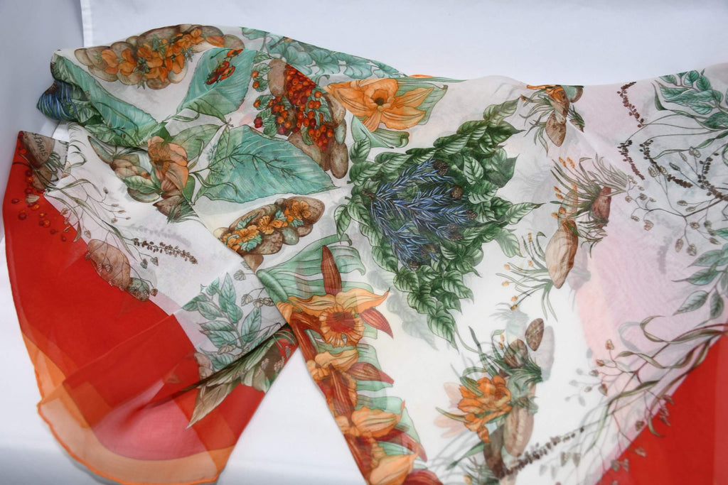 Hermes Scarf Pythagore 90 cm Chiffon Silk mousseline flower star muslin 35"