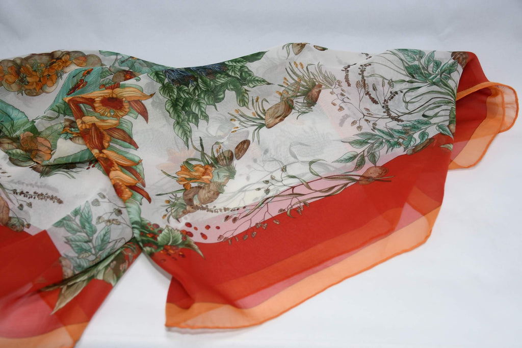 Hermes Scarf Pythagore 90 cm Chiffon Silk mousseline flower star muslin 35"