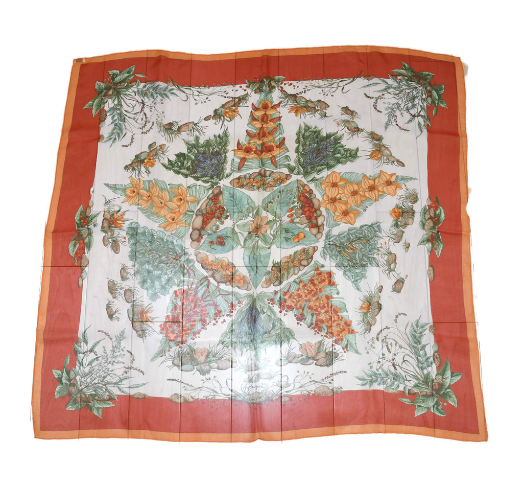 Hermes Scarf Pythagore 90 cm Chiffon Silk mousseline flower star muslin 35"