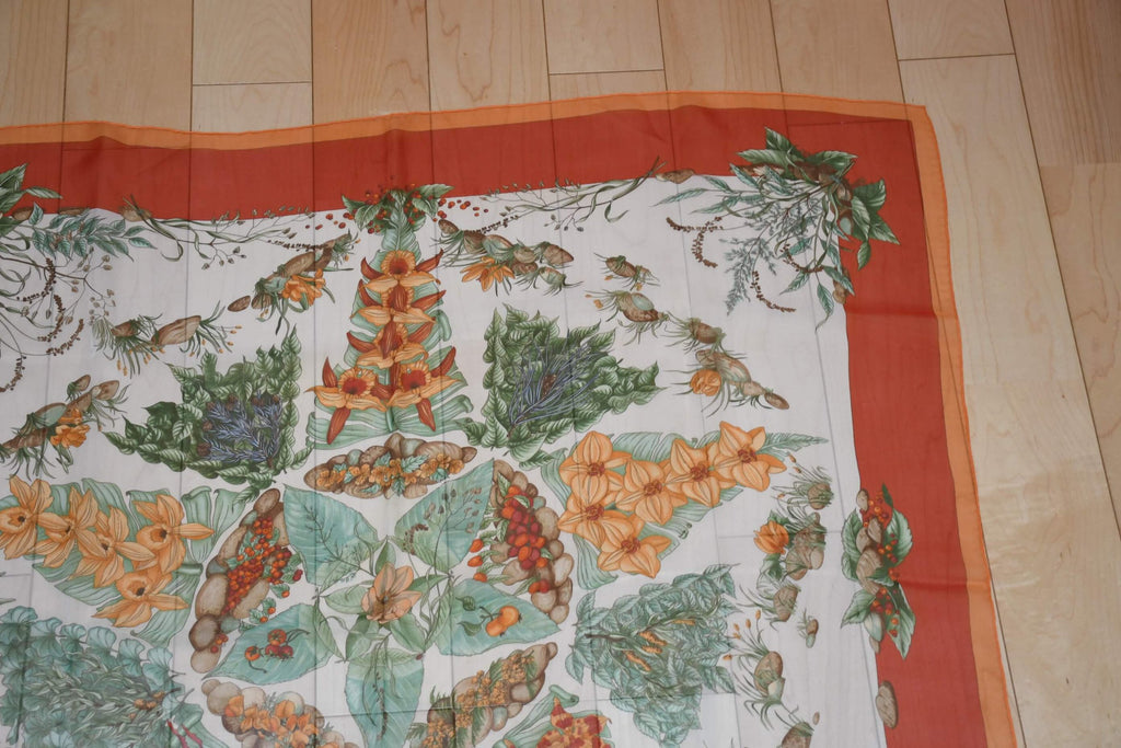 Hermes Scarf Pythagore 90 cm Chiffon Silk mousseline flower star muslin 35"