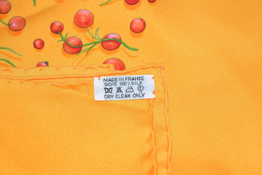 Hermes Scarf Red Berries by Leigh P Cooke Silk 90 cm Orange fruits polka dot
