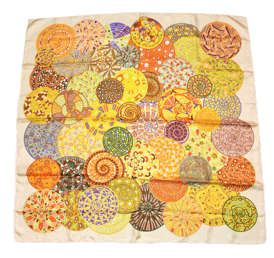 Hermes Scarf Reves d'Escargots 90 cm silk yellow cream snail dream Carre
