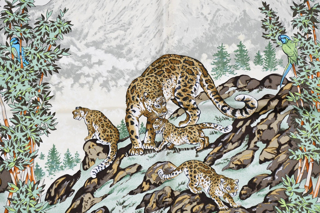 Hermes Scarf SICHUAN 90 cm by Robert Dallet cream white Carre Panda animal bird