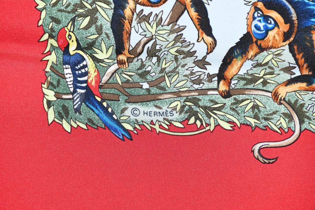 Hermes Scarf SICHUAN 90 cm by Robert Dallet red Carre Panda animal bird 35"