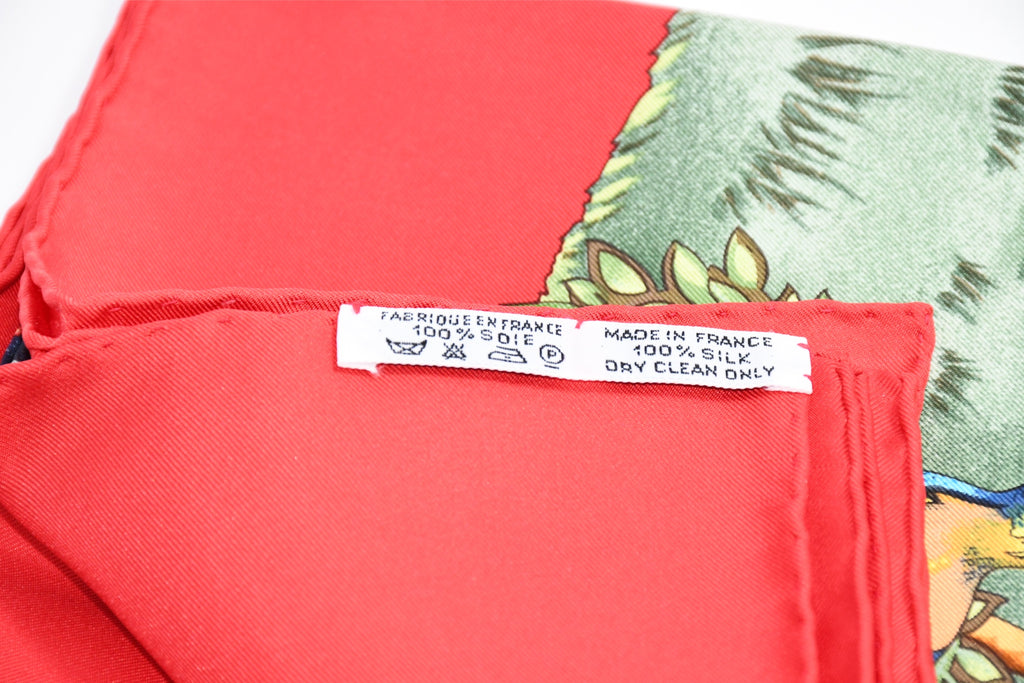 Hermes Scarf SICHUAN 90 cm by Robert Dallet red Carre Panda animal bird 35"