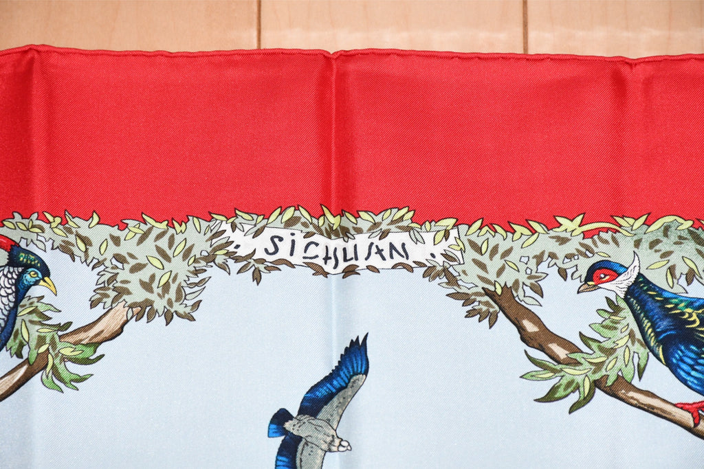 Hermes Scarf SICHUAN 90 cm by Robert Dallet red Carre Panda animal bird 35"