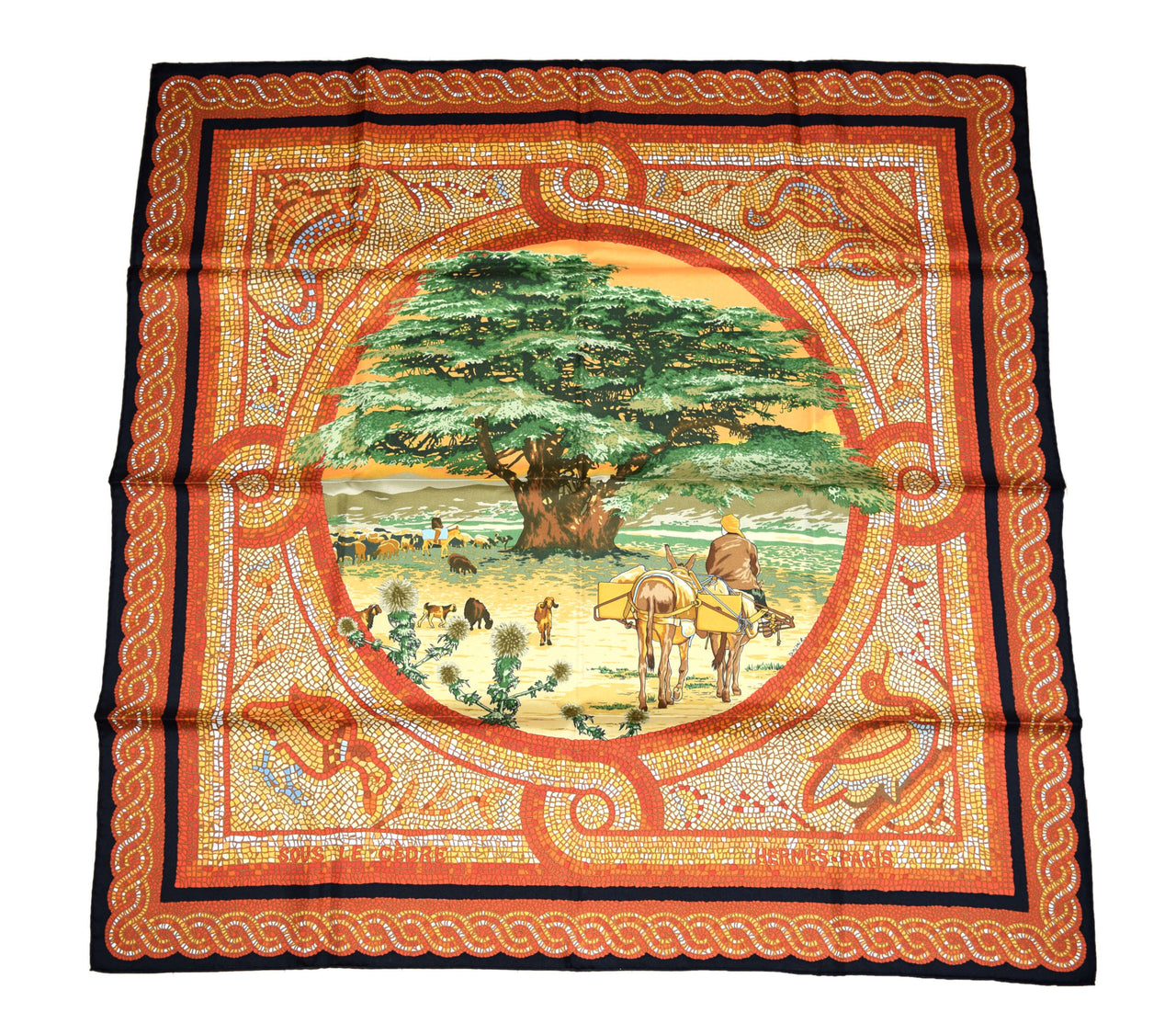 Hermes Scarf SOUS LE CEDRE Silk 90 cm Orange africa 35" RA24