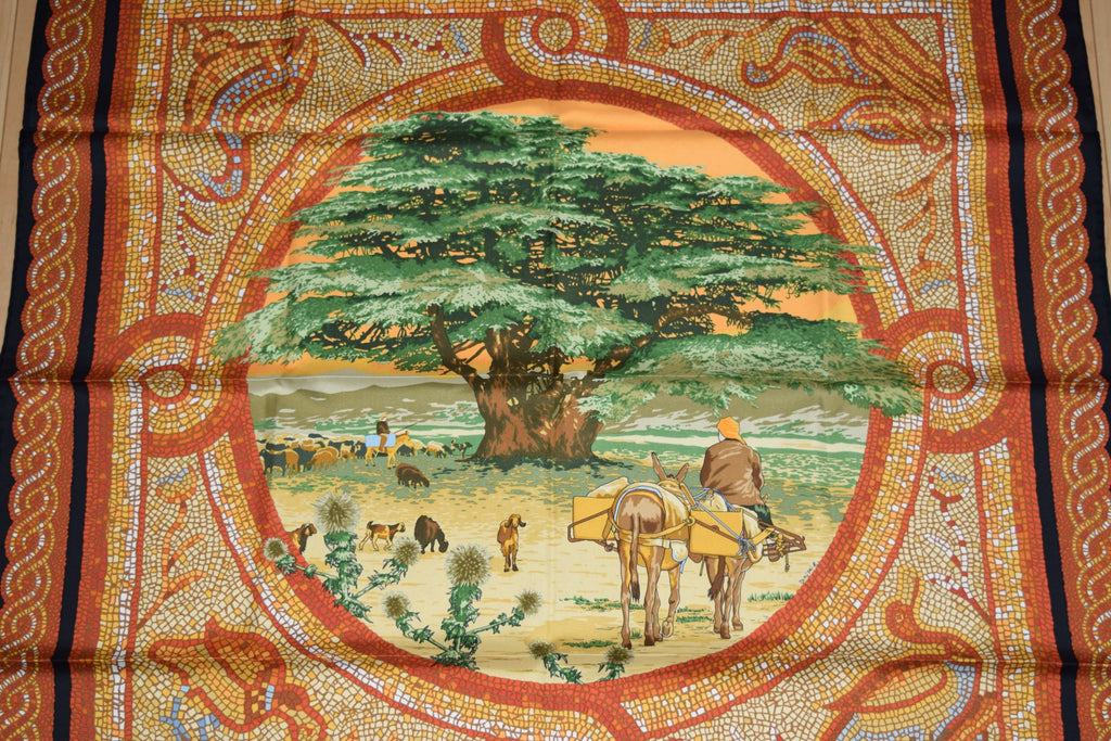 Hermes Scarf SOUS LE CEDRE Silk 90 cm Orange africa 35" RA24