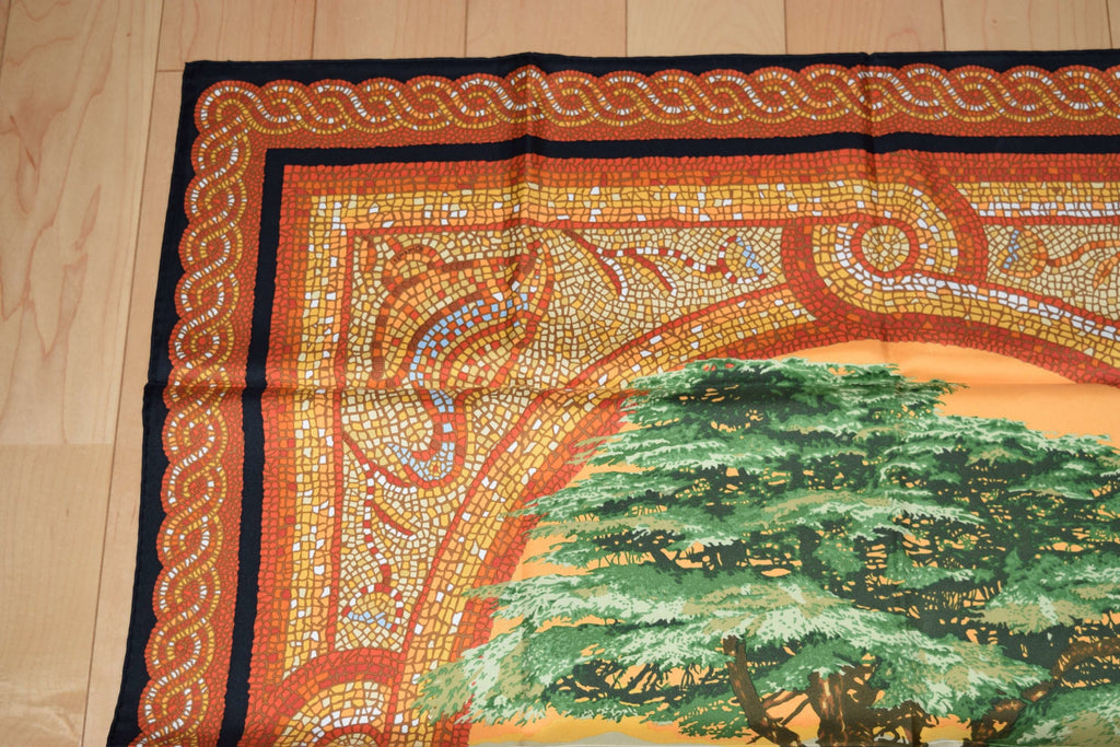 Hermes Scarf SOUS LE CEDRE Silk 90 cm Orange africa 35" RA24
