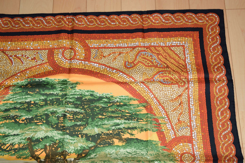 Hermes Scarf SOUS LE CEDRE Silk 90 cm Orange africa 35" RA24