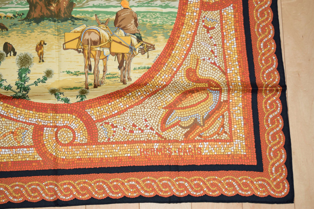 Hermes Scarf SOUS LE CEDRE Silk 90 cm Orange africa 35" RA24