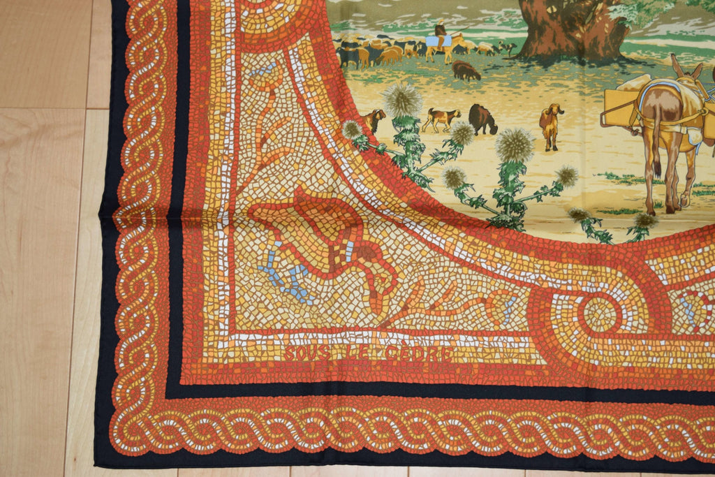 Hermes Scarf SOUS LE CEDRE Silk 90 cm Orange africa 35" RA24