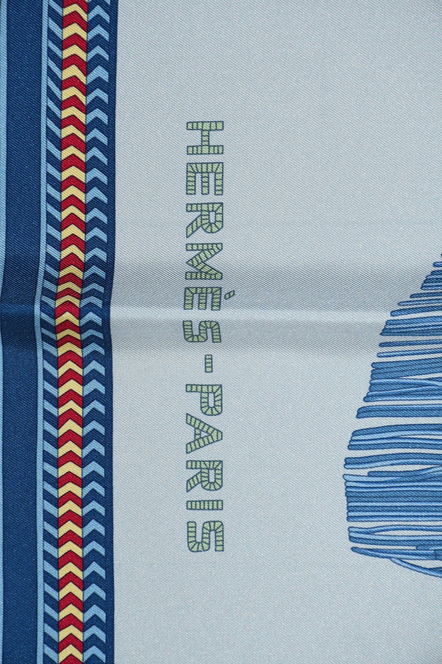 Hermes Scarf Selle des Steppes 90 cm silk blue horse saddle 35