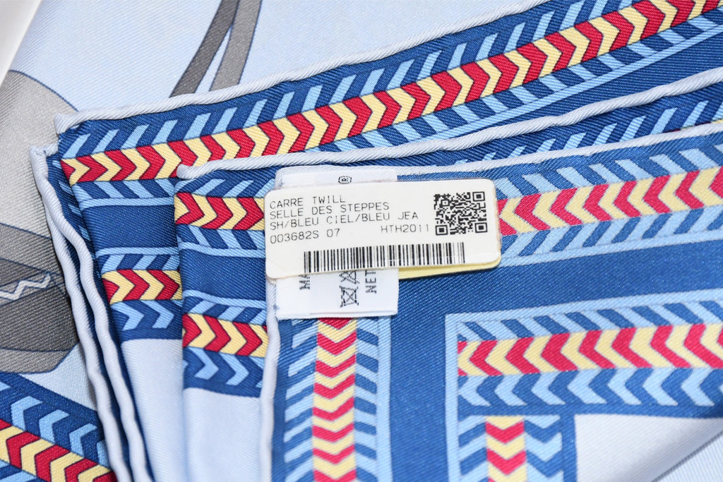 Hermes Scarf Selle des Steppes 90 cm silk blue horse saddle 35"