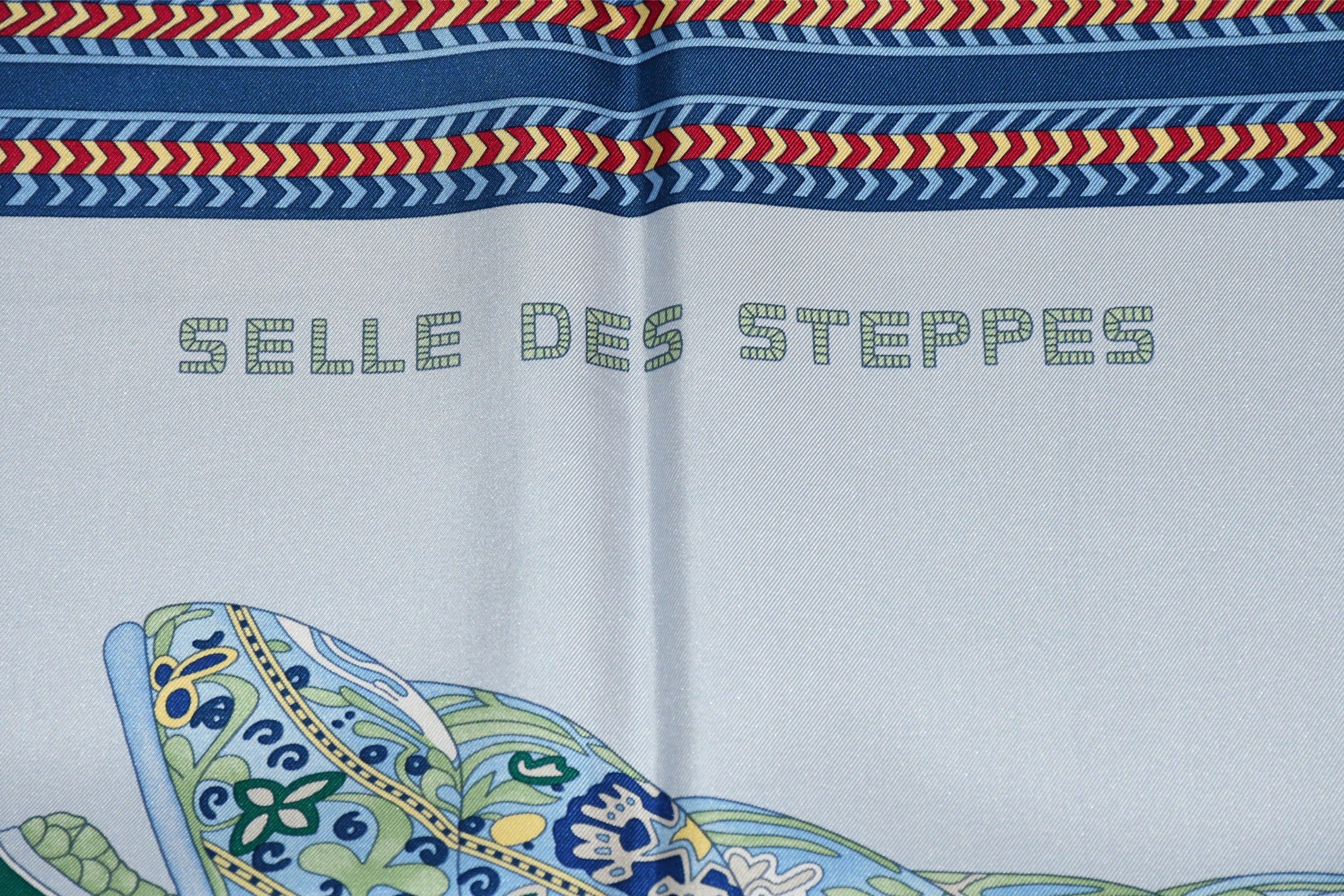 Hermes Scarf Selle des Steppes 90 cm silk blue horse saddle 35