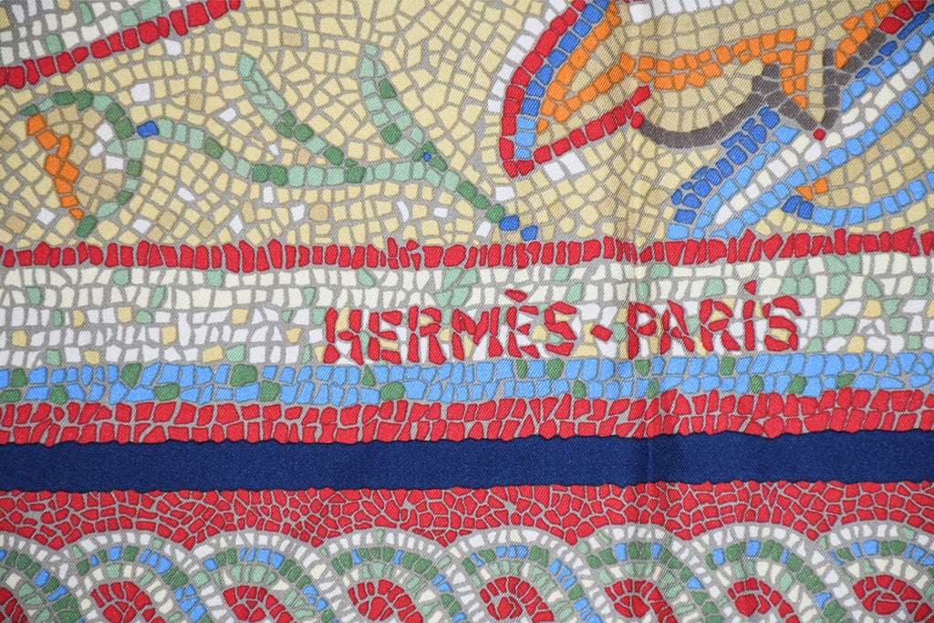 Hermes Scarf Sous le Cedre silk 90 cm navy blue red Carre Himalayas cedar 35"