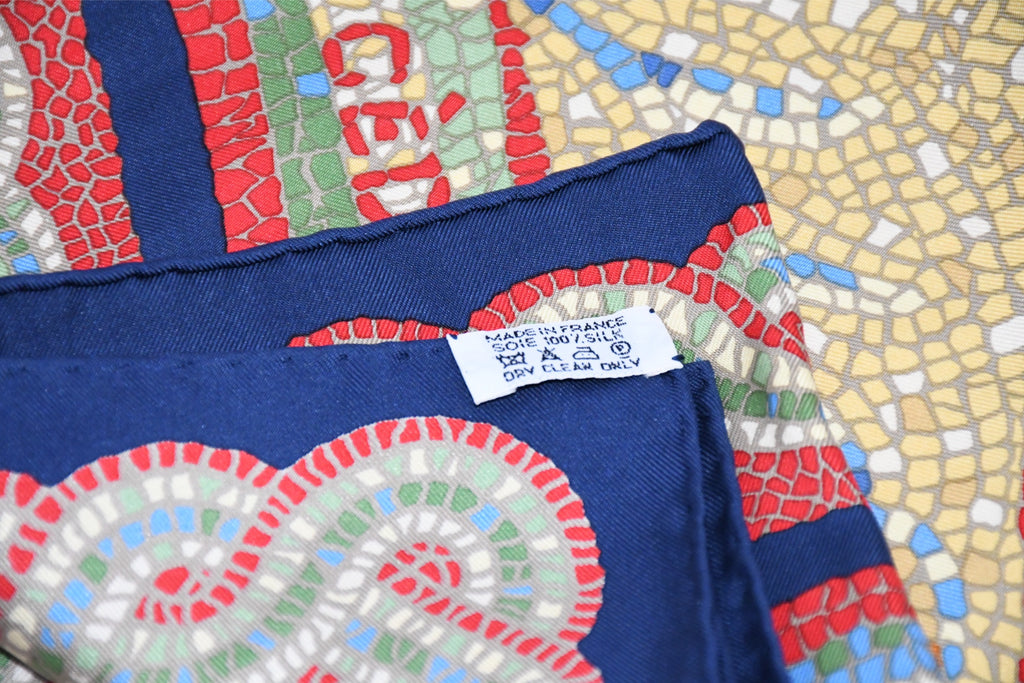Hermes Scarf Sous le Cedre silk 90 cm navy blue red Carre Himalayas cedar 35"