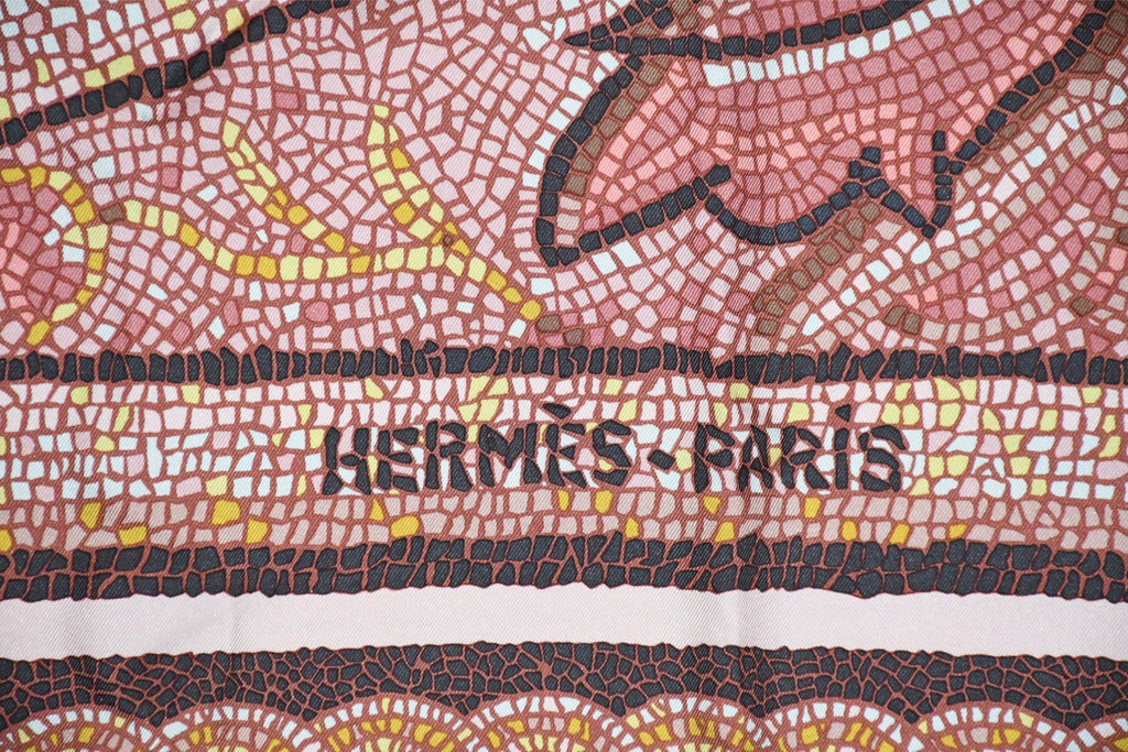 Hermes Scarf Sous le Cedre silk 90 cm pink Carre Himalayas cedar 35"