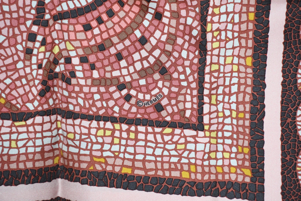 Hermes Scarf Sous le Cedre silk 90 cm pink Carre Himalayas cedar 35"