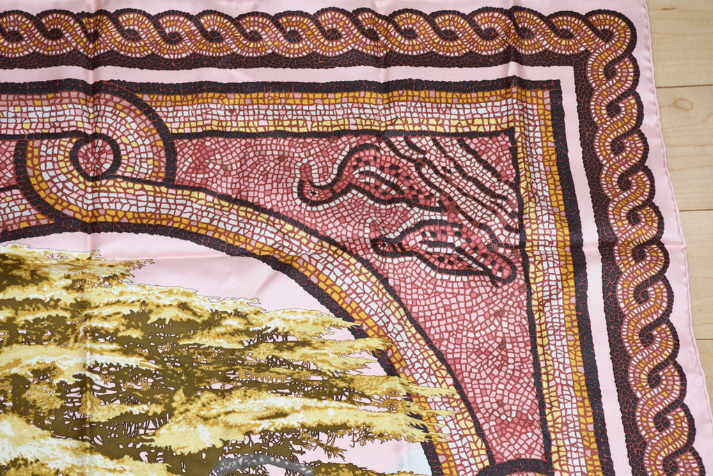 Hermes Scarf Sous le Cedre silk 90 cm pink Carre Himalayas cedar 35"