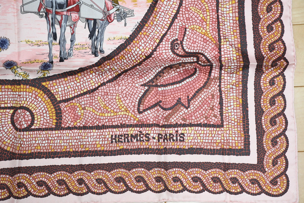 Hermes Scarf Sous le Cedre silk 90 cm pink Carre Himalayas cedar 35"