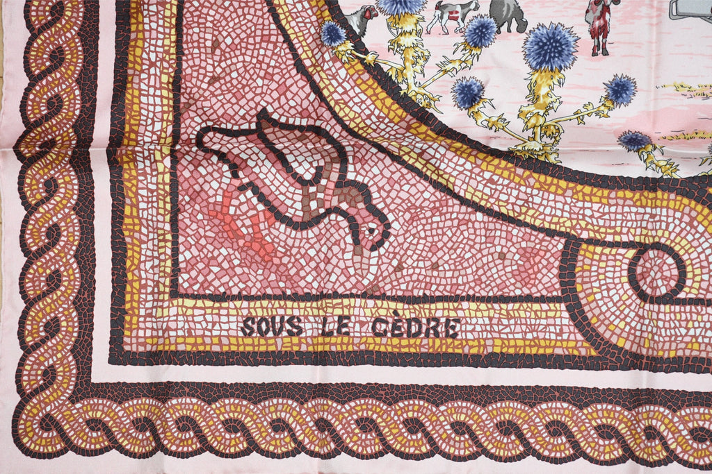 Hermes Scarf Sous le Cedre silk 90 cm pink Carre Himalayas cedar 35"