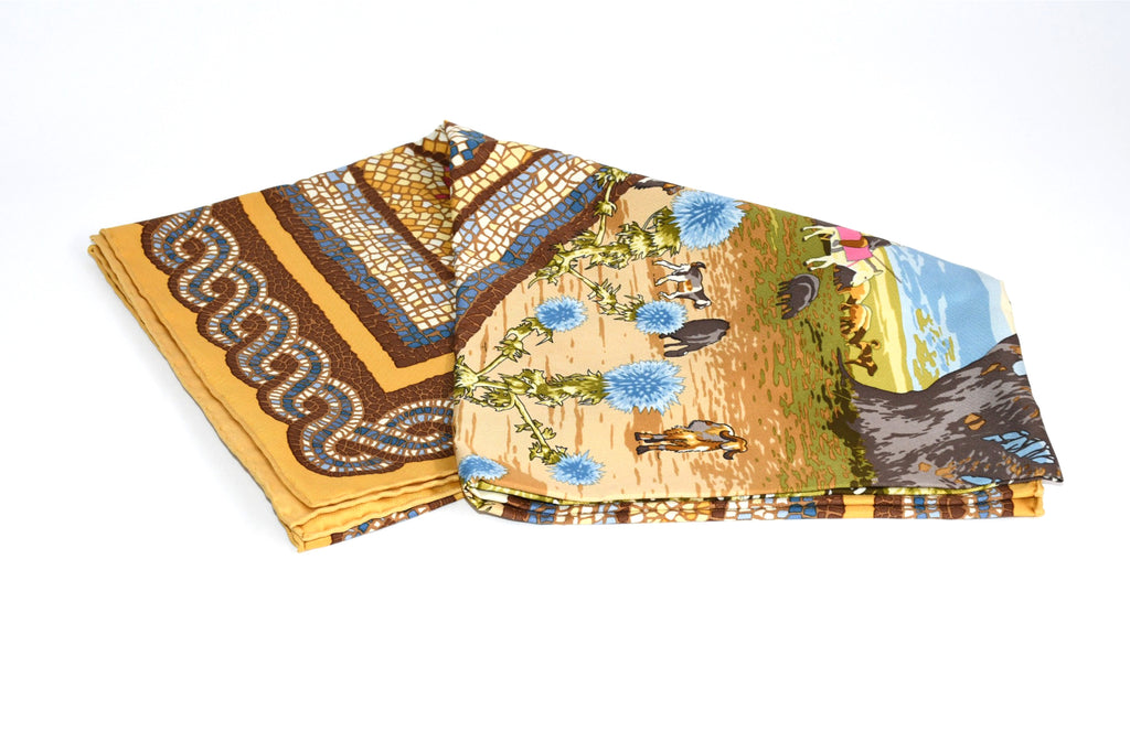 Hermes Scarf Sous le Cedre silk 90 cm yellow beige Carre Himalayas cedar 35"