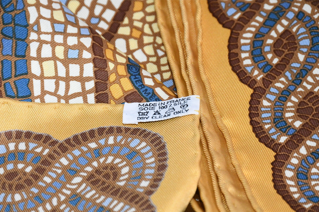 Hermes Scarf Sous le Cedre silk 90 cm yellow beige Carre Himalayas cedar 35"