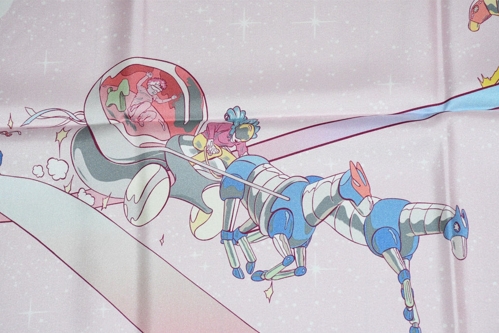 Hermes Scarf Space Derby 90 cm silk pink Carre horse racing 0083