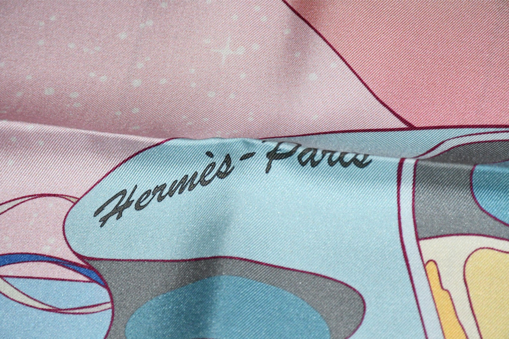 Hermes Scarf Space Derby 90 cm silk pink Carre horse racing 0083