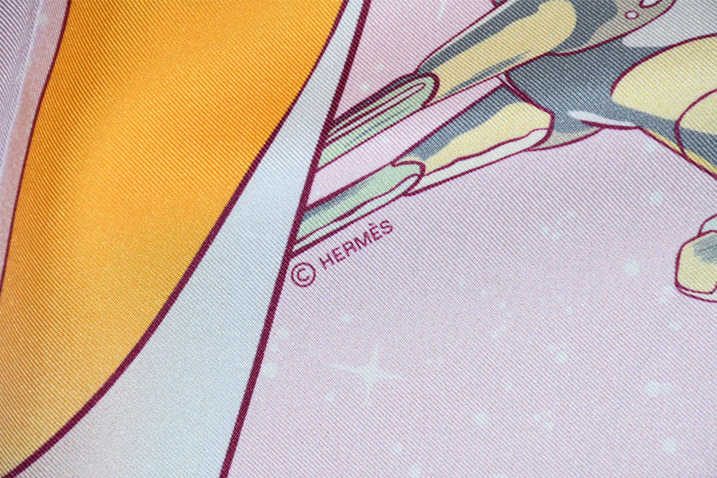 Hermes Scarf Space Derby 90 cm silk pink Carre horse racing 0083