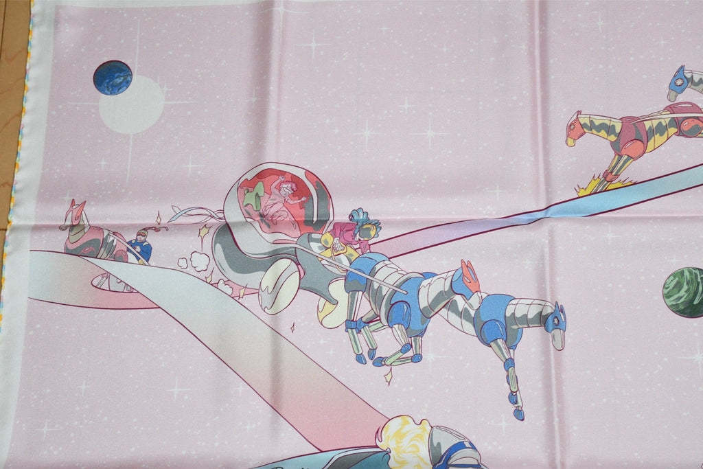 Hermes Scarf Space Derby 90 cm silk pink Carre horse racing 0083