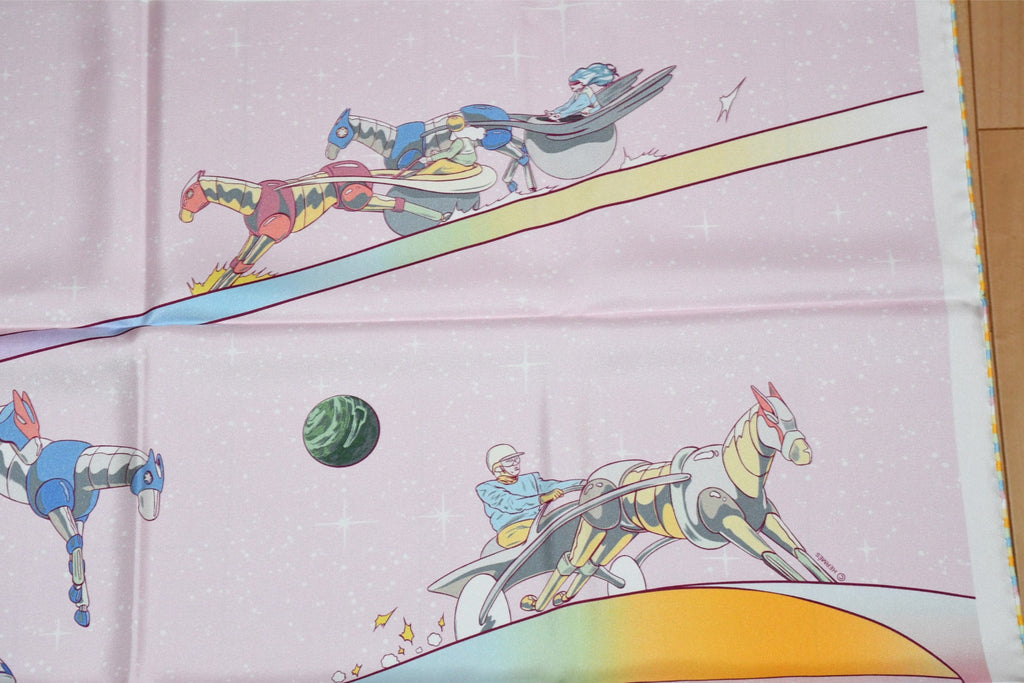 Hermes Scarf Space Derby 90 cm silk pink Carre horse racing 0083