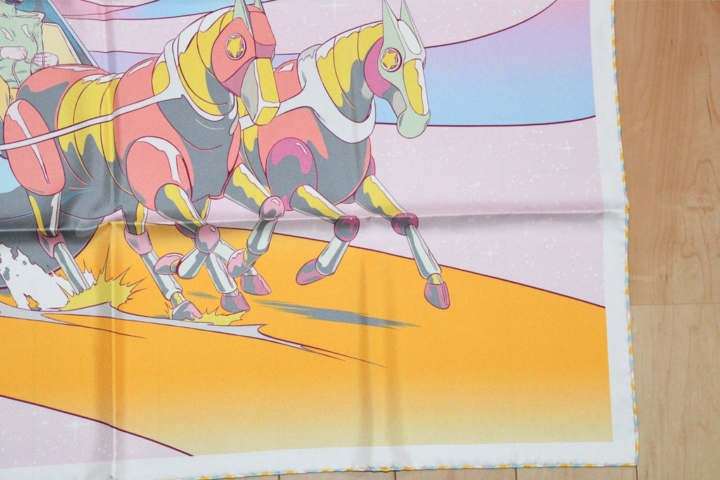 Hermes Scarf Space Derby 90 cm silk pink Carre horse racing 0083