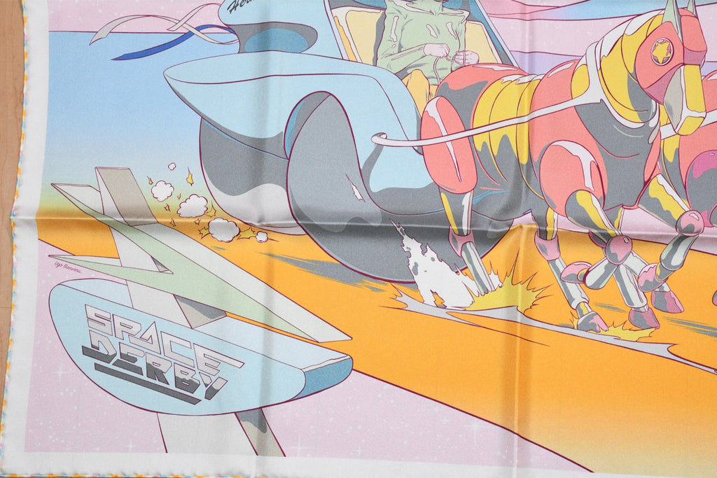 Hermes Scarf Space Derby 90 cm silk pink Carre horse racing 0083
