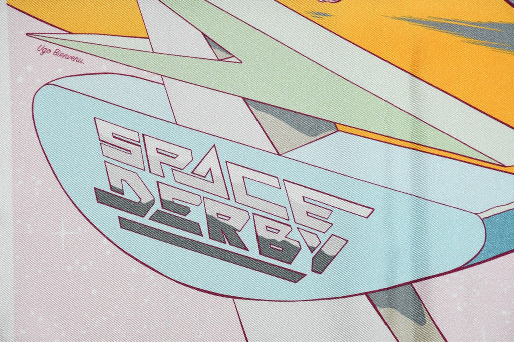 Hermes Scarf Space Derby 90 cm silk pink Carre horse racing 35"