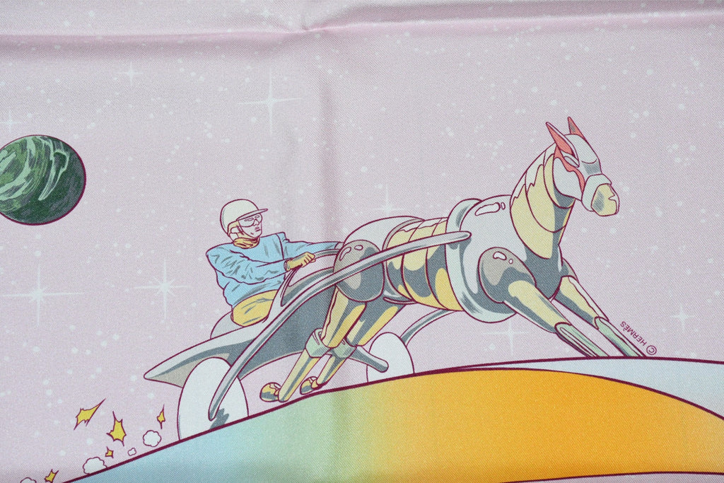 Hermes Scarf Space Derby 90 cm silk pink Carre horse racing 35"