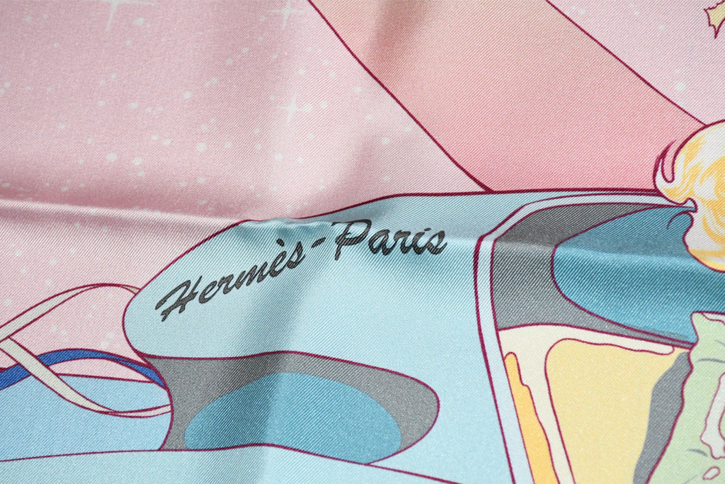 Hermes Scarf Space Derby 90 cm silk pink Carre horse racing 35"