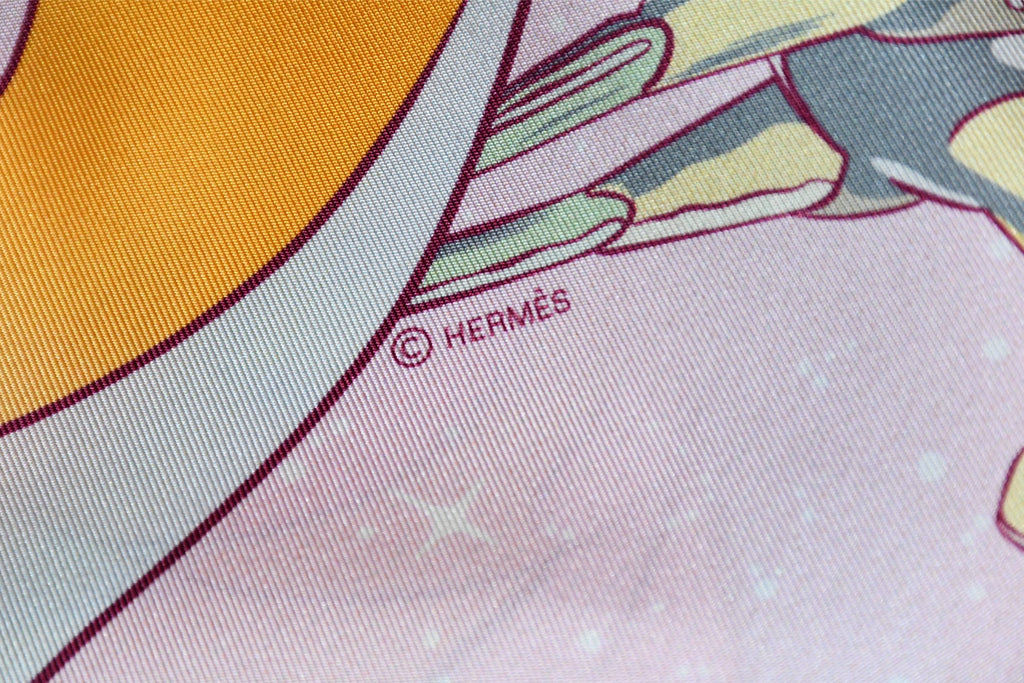 Hermes Scarf Space Derby 90 cm silk pink Carre horse racing 35"