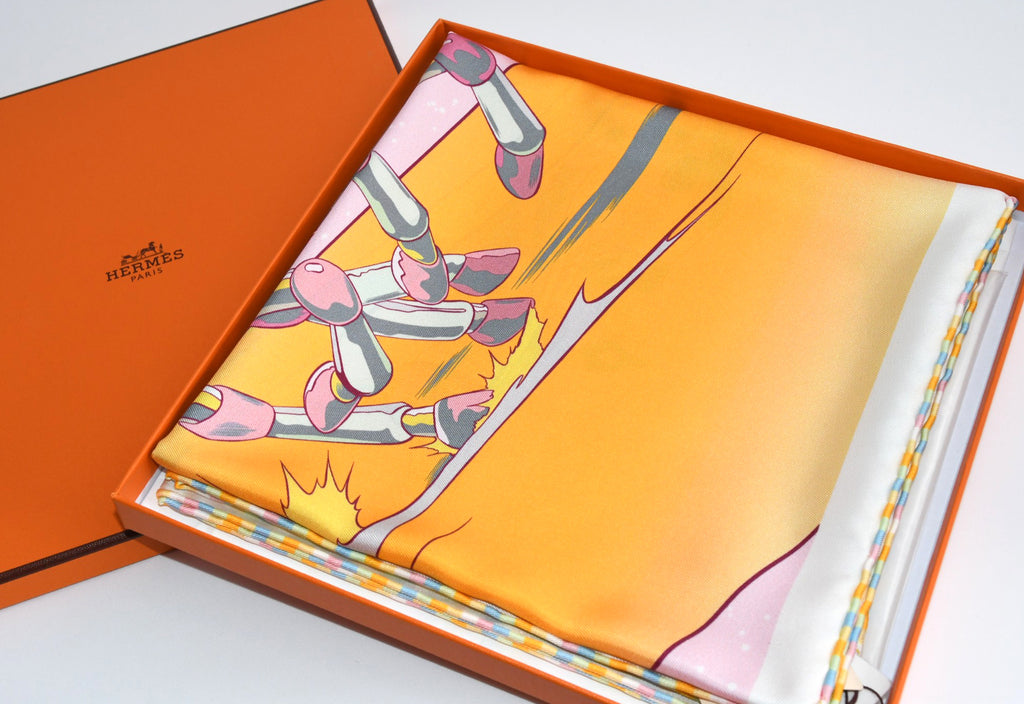 Hermes Scarf Space Derby 90 cm silk pink Carre horse racing 35"