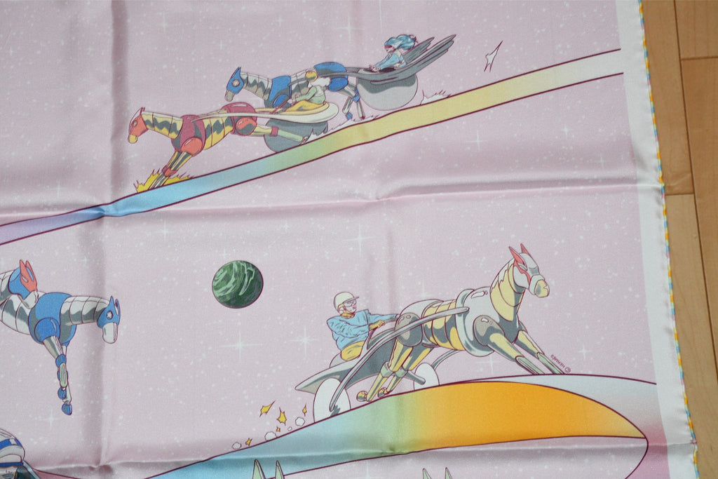Hermes Scarf Space Derby 90 cm silk pink Carre horse racing 35"