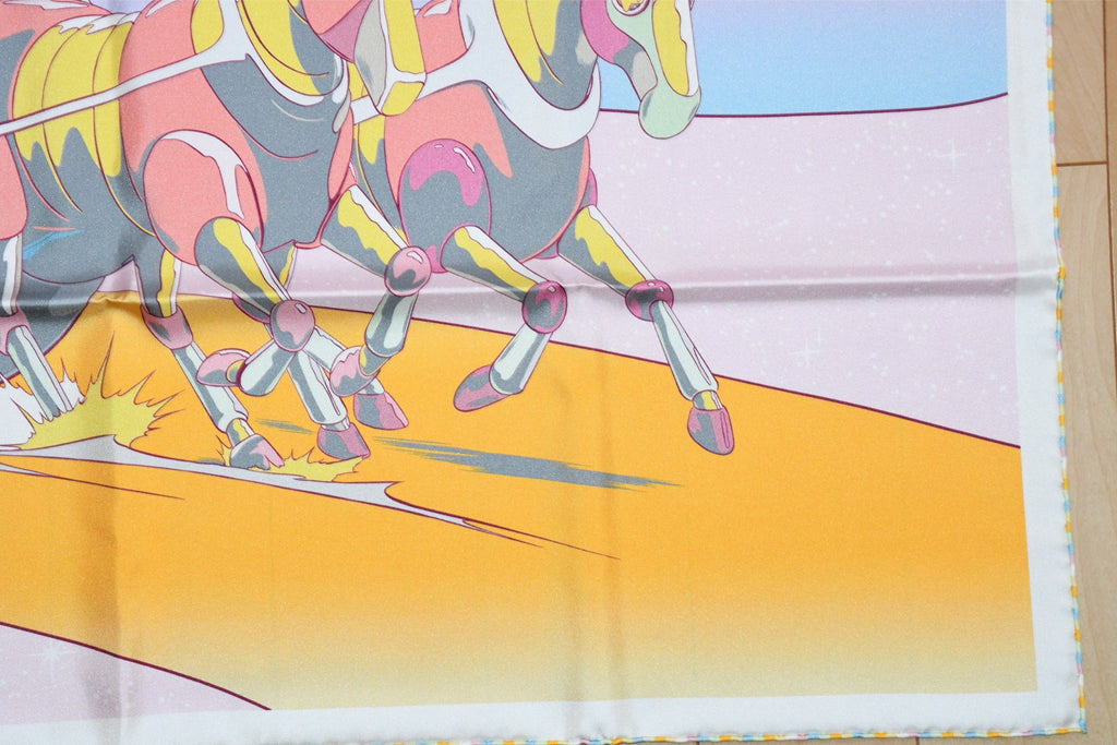 Hermes Scarf Space Derby 90 cm silk pink Carre horse racing 35"