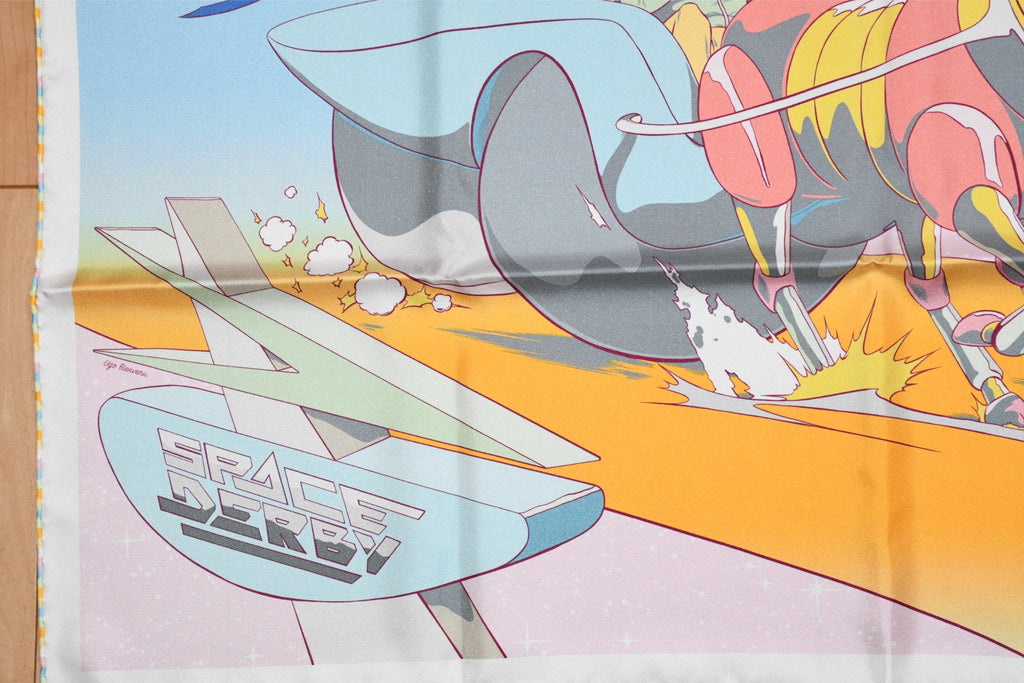 Hermes Scarf Space Derby 90 cm silk pink Carre horse racing 35"