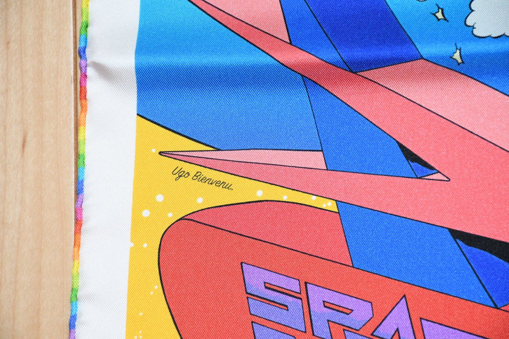 Hermes Scarf Space Derby 90 cm silk yellow Carre horse racing 35"