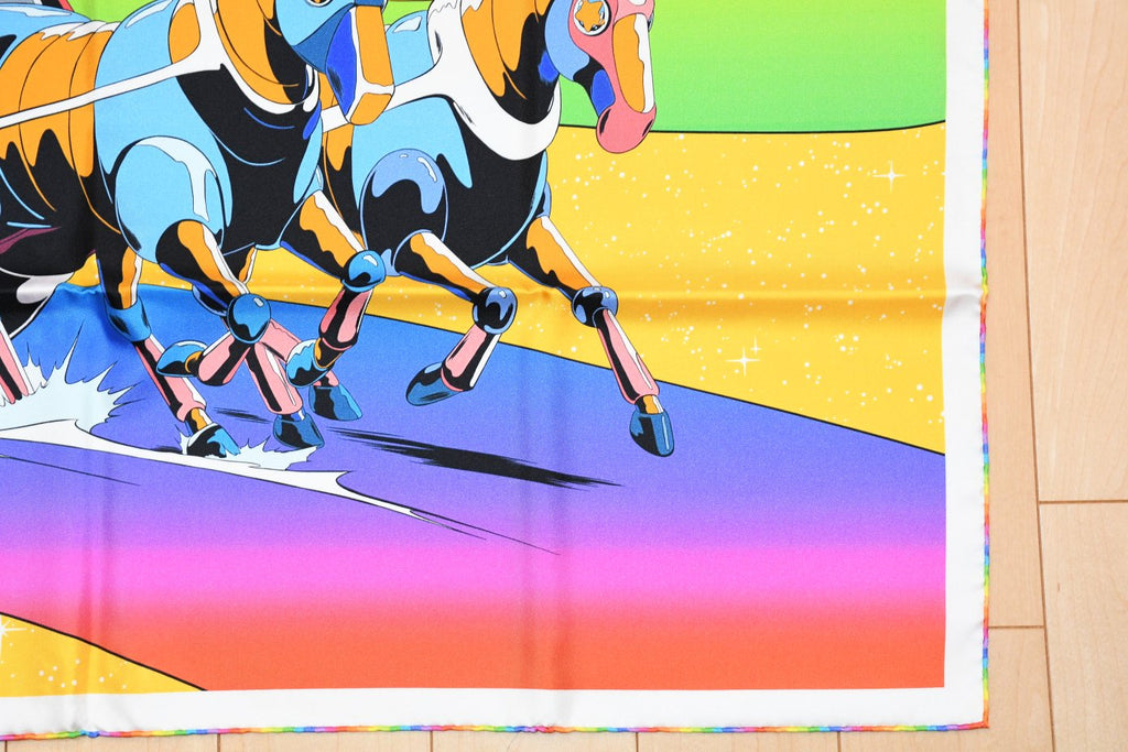 Hermes Scarf Space Derby 90 cm silk yellow Carre horse racing 35"