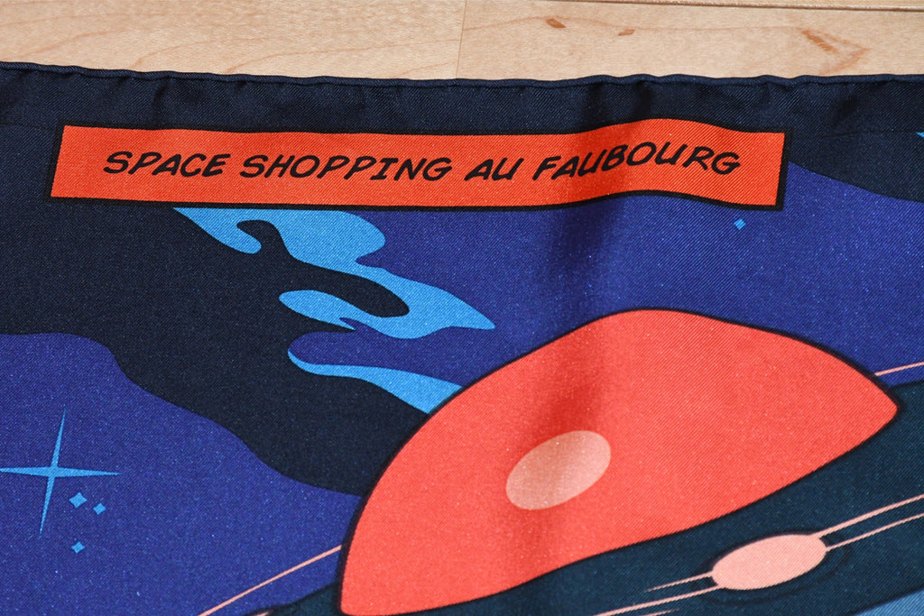 Hermes Scarf Space Shopping au Faubourg 90 cm silk orange Carre horse UFO 35"