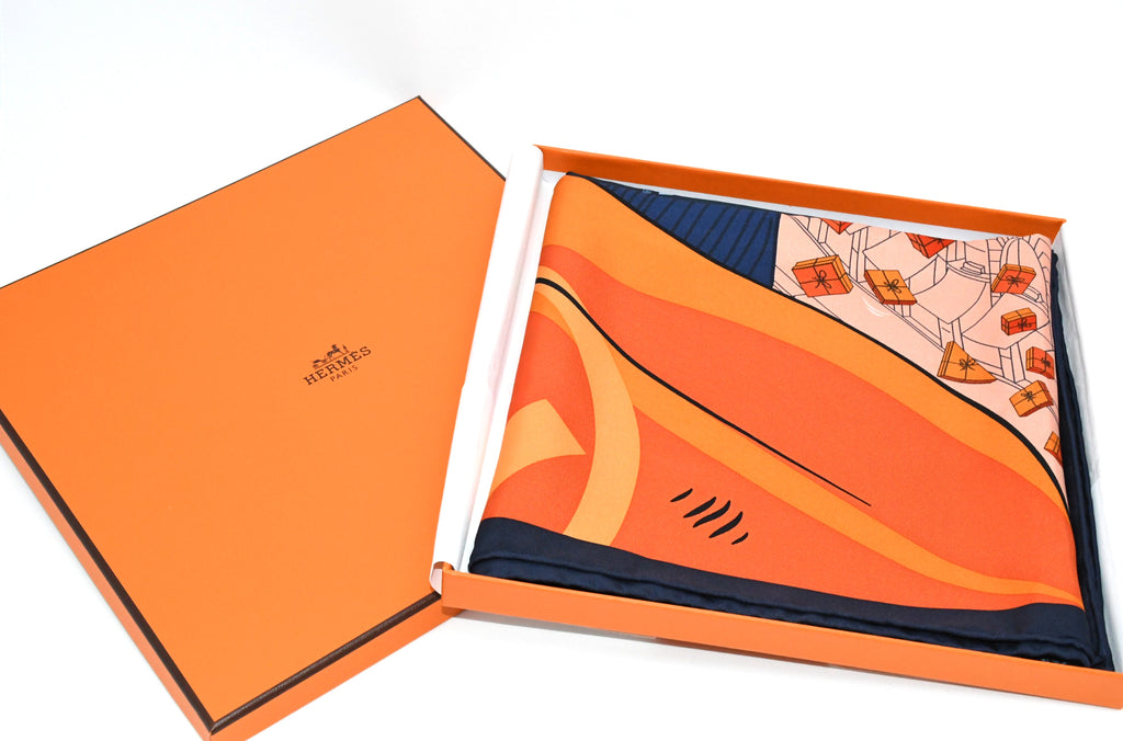 Hermes Scarf Space Shopping au Faubourg 90 cm silk orange Carre horse UFO 35"