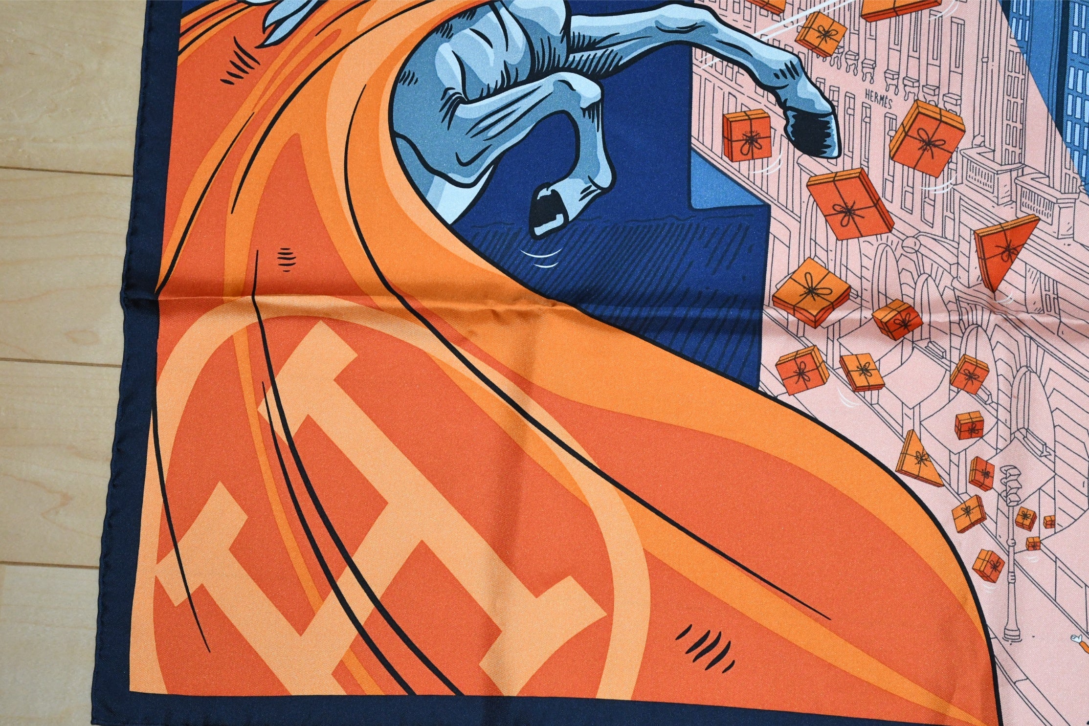 Hermes Scarf Space Shopping au Faubourg 90 cm silk orange Carre