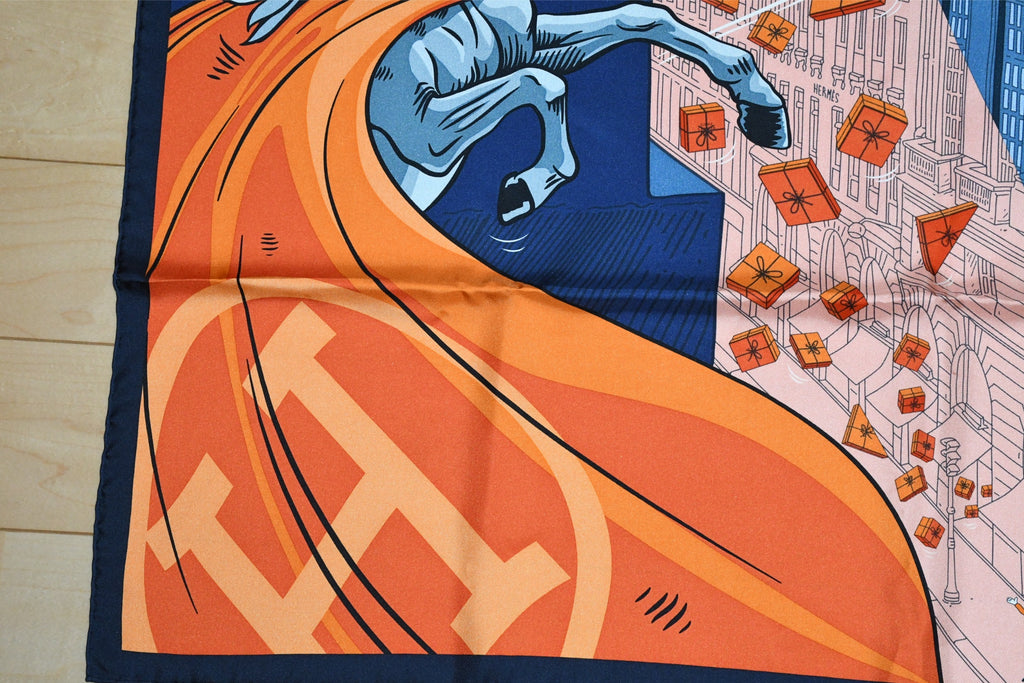 Hermes Scarf Space Shopping au Faubourg 90 cm silk orange Carre horse UFO 35"